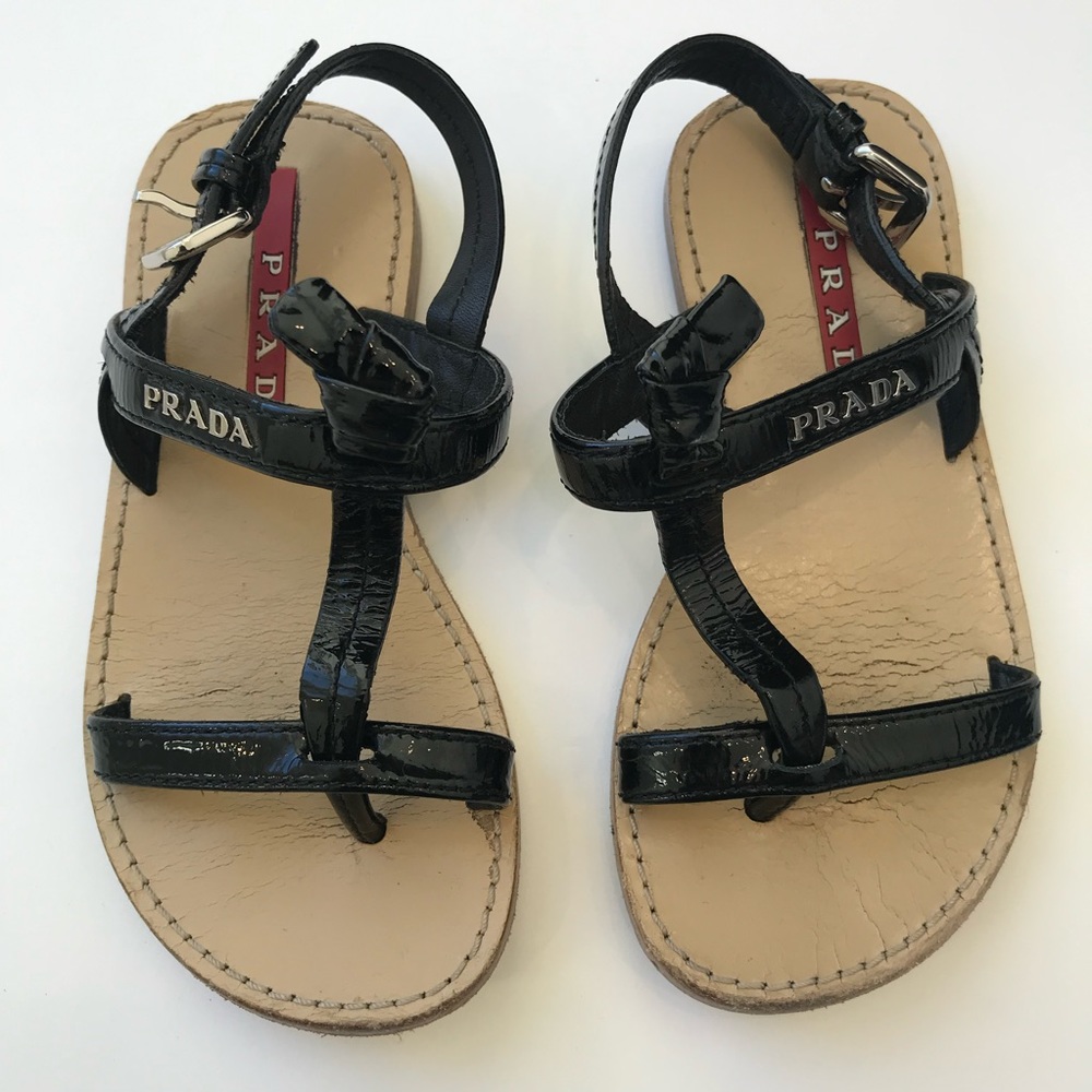 Prada 24 8 Black Patent Toddler Sandals